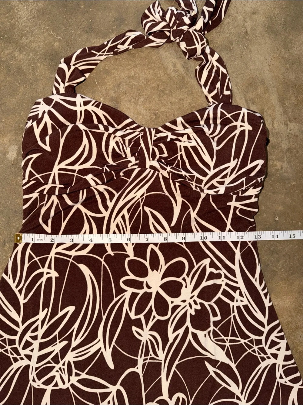 City Triangles Brown Cream Floral Halter Mini Dress Y2K Boho Cottage M (S Fit)